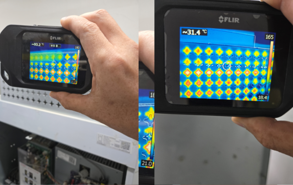 2-2. 회생제동장치 설치 전 기계실 온도(왼쪽)와 설치 후 기계실 온도(오른쪽).png