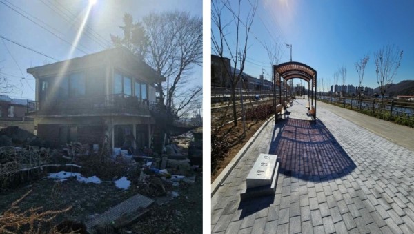 2. 노후한 시설(사진 왼쪽)을 철거하고 새롭게 시민을 위한 수변공간(사진 오른쪽)으로 재탄생한 세심정 주변의 모습..jpg